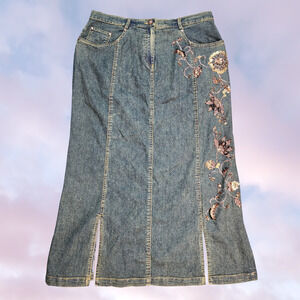NWT Vtg Y2k Christine Phillipe ItGirl Preppy Beaded Floral Denim Skirt Sz 12
